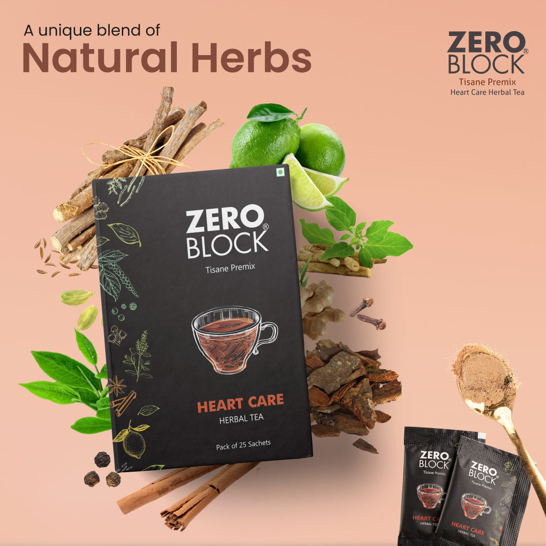 ZERO BLOCK Heart Care Herbal Tea (Tisane Premix) | 25 Sachets