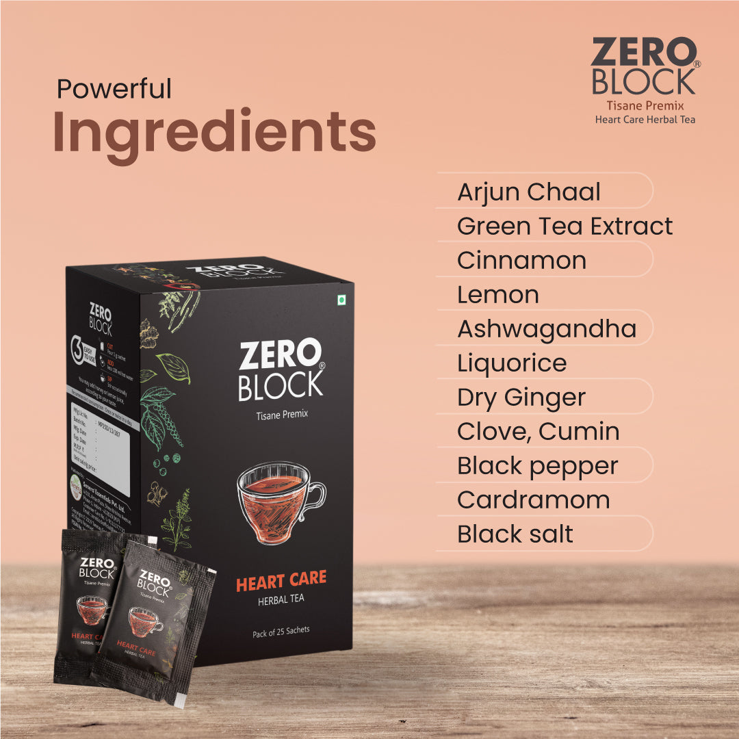 ZERO BLOCK Heart Care Herbal Tea (Tisane Premix) | 25 Sachets