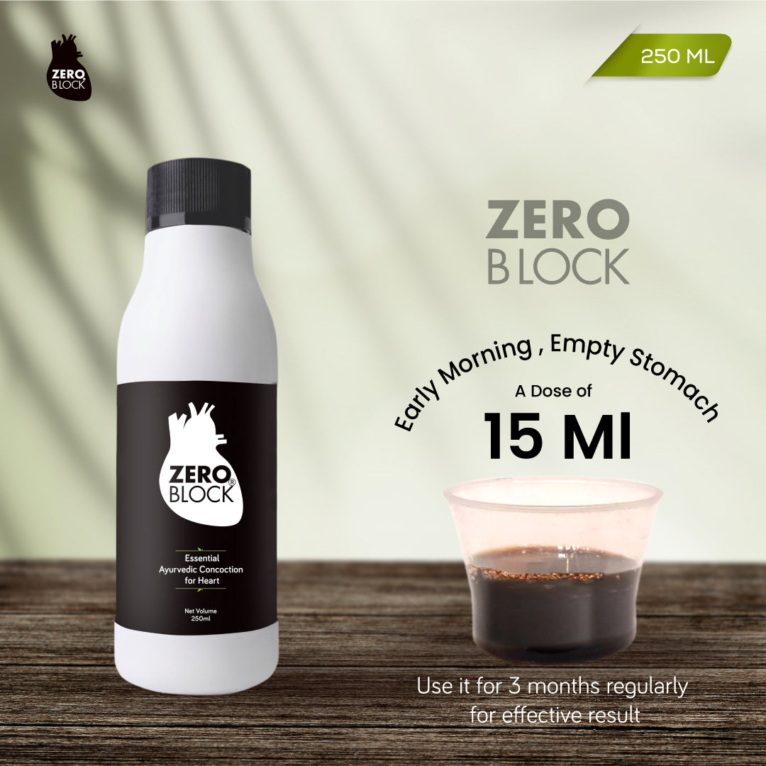 ZERO BLOCK - Proven Ayurvedic Concoction for Heart Care, BP & Cholesterol Management - 250ml