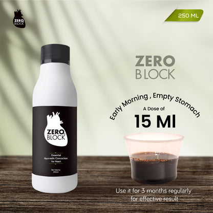 ZERO BLOCK - Proven Ayurvedic Concoction for Heart Care, BP & Cholesterol Management - 250ml