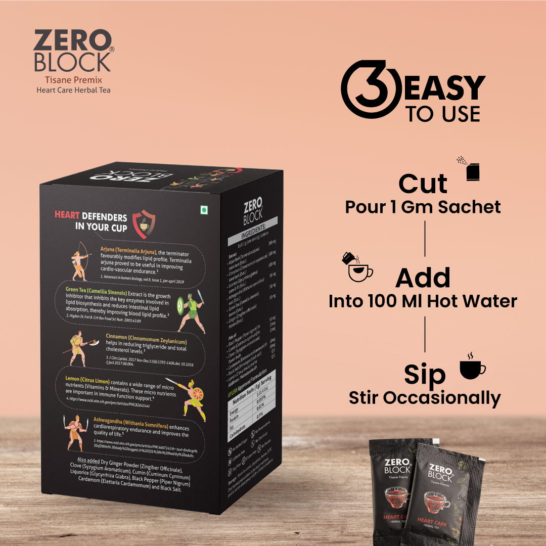 ZERO BLOCK Heart Care Herbal Tea (Tisane Premix) | 25 Sachets