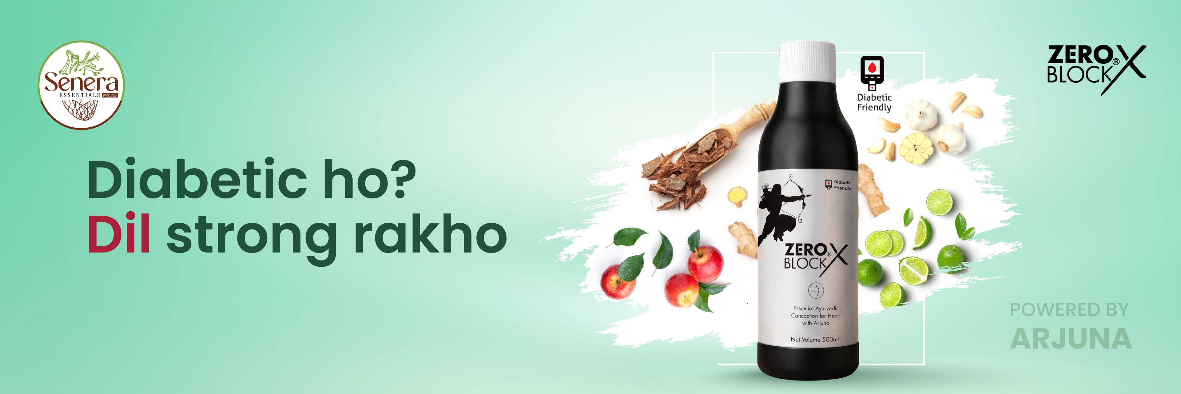 Advertisement for a bottle labeled 'Zero Block X' with text about diabetes on a green background.