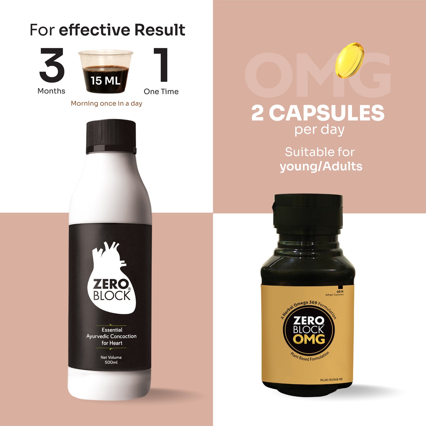 Heart Effective COMBO - ZERO BLOCK 500ml + ZERO BLOCK OMG 60softules x 1300mg