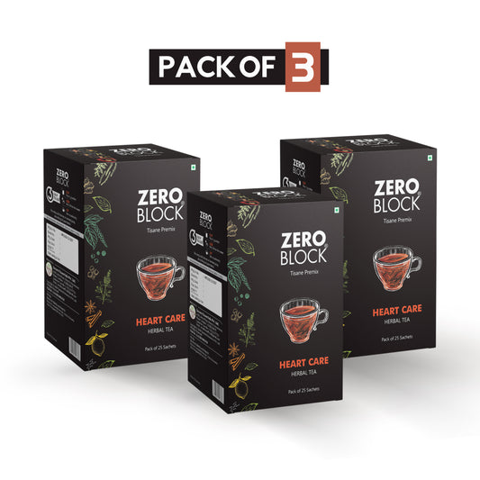 ZERO BLOCK Heart Care Herbal Tea (Tisane Premix) | 25 Sachets | Bundle of 3 (3x25g)