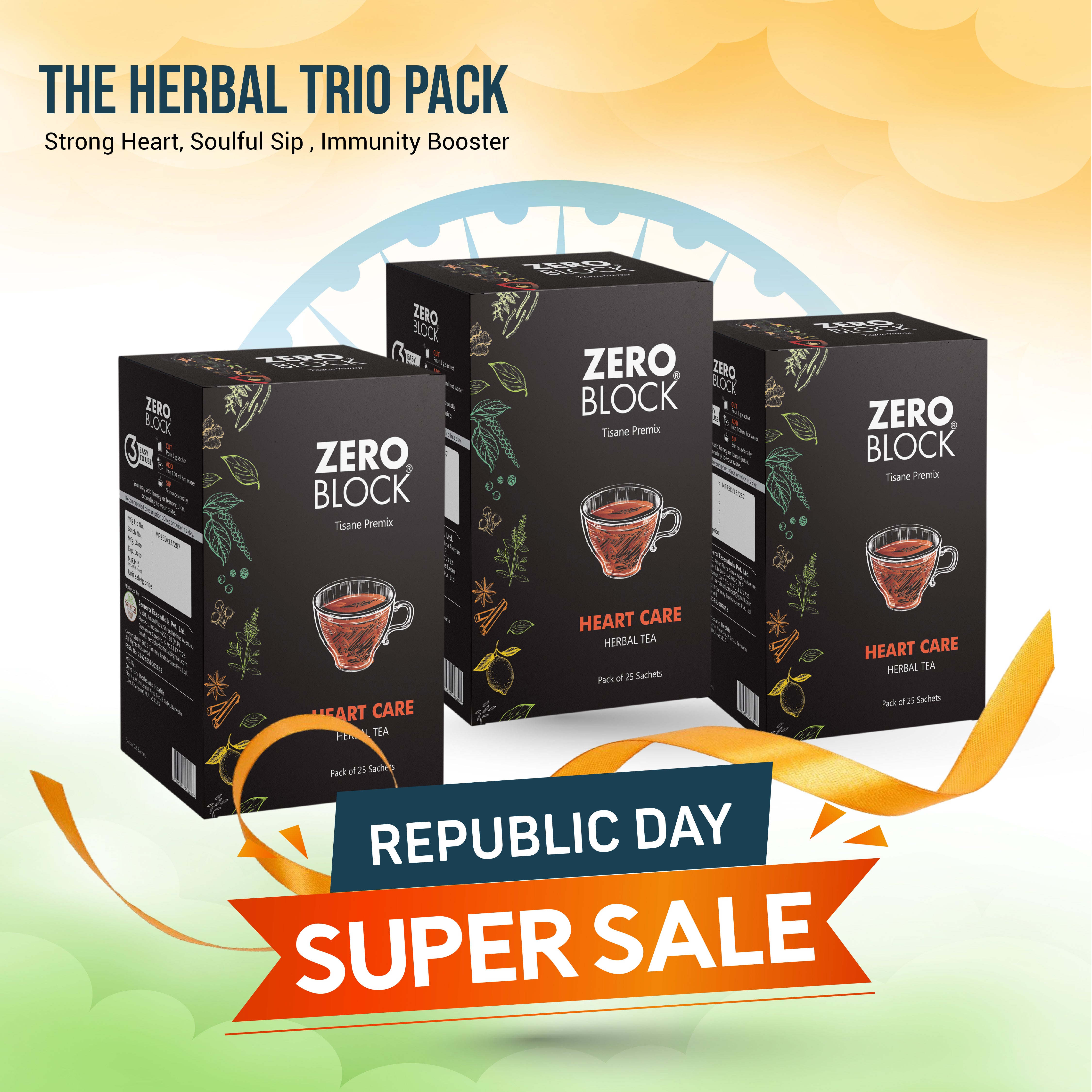 ZERO BLOCK Heart Care Herbal Tea (Tisane Premix) | 25 Sachets